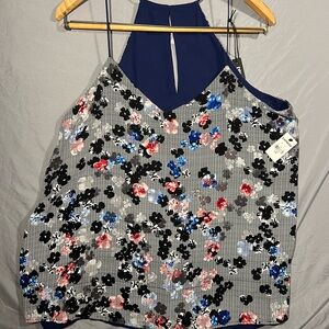 Express Navy and Floral Halter Top